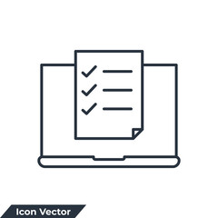 Fototapeta premium online test icon logo vector illustration. Laptop with Online Form Survey symbol template for graphic and web design collection