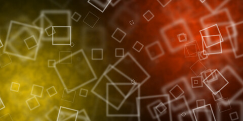 Abstract yellow and coral orange background with flying square shapes