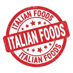 ITALIAN FOODS text written on red round stamp sign.