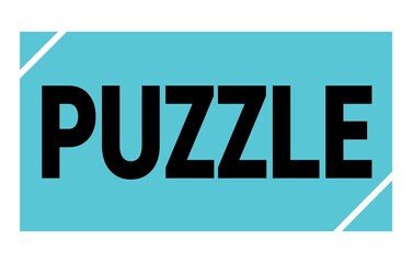 PUZZLE text written on blue-black stamp sign.