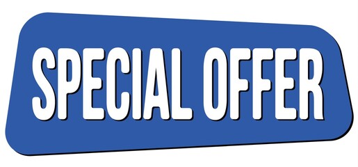 SPECIAL OFFER text on blue trapeze stamp sign.