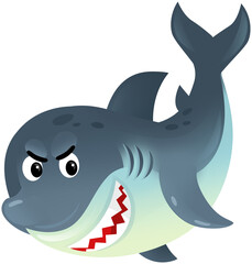 cartoon happy and funny looking shark fish swimming illustration for children