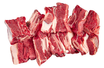 Isolated chopped fresh raw beef ribs meat