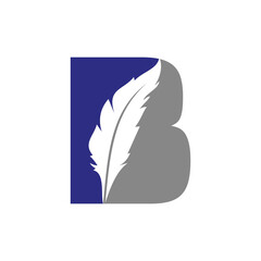 Feather Logo On Letter B Vector Template. Law Logo Bird Feather Symbol