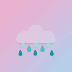 Weather icon rainnand cloud in glassmorphism style. Horizontal card with glass overlay effect isolated on abstract background with liquid gradient shapes.