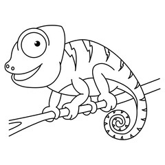 Cute chameleon cartoon coloring page illustration vector. For kids coloring book.