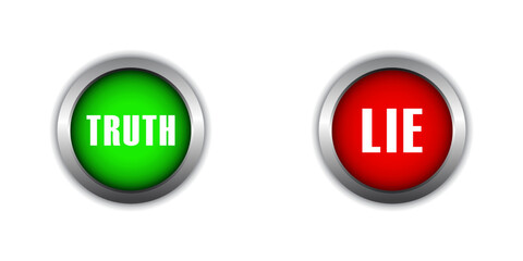 Truth and lie buttons. Flat vector illustration.
