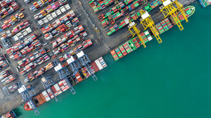 Container ship global business company freight shipping import export logistic and transportation by container ship, Container ship cargo freight shipping maritime transport international worldwide.