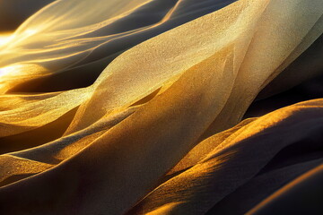 abstract golden silk wavy fabric background