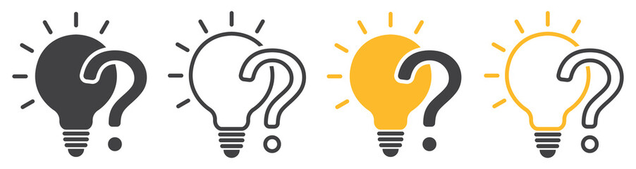 Set of light bulbs with question mark. Light bulb idea, question mark, problem solving. Vector light bulb with question mark.