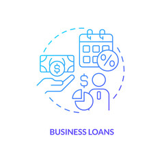 Business loans blue gradient concept icon. Financial aid for new project. Corporate banking abstract idea thin line illustration. Isolated outline drawing. Myriad Pro-Bold font used