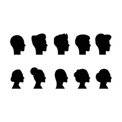 Man and woman face silhouette person male and female profile avatar vector icon in a glyph pictogram illustration