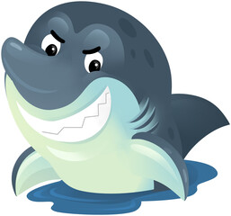 cartoon happy and funny looking shark fish swimming illustration for children