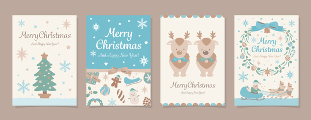 ナチュラルで可愛い手描きのクリスマスホリデーカードセット_ホワイトクリスマス2