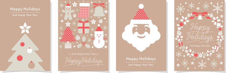 シンプルで可愛いデザインのクリスマスホリデーカードセット_ベージュ