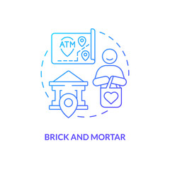 Brick and mortar blue gradient concept icon. Street side establishment. Savings account service abstract idea thin line illustration. Isolated outline drawing. Myriad Pro-Bold font used