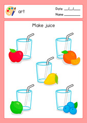 coloring outline about fruit juice in Art subject exercises sheet kawaii doodle vector cartoon