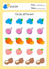 circle different fruit exercises sheet kawaii doodle vector cartoon
