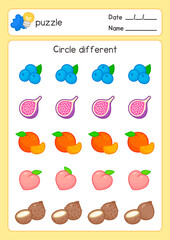 circle different fruit exercises sheet kawaii doodle vector cartoon