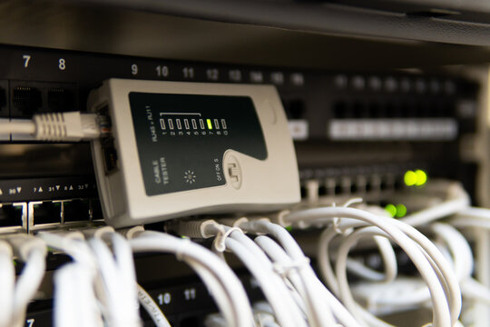 Network switch and ethernet cables,Data Center Concept.