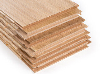 Oak engineered wood flooring boards stack, fragment of end parts