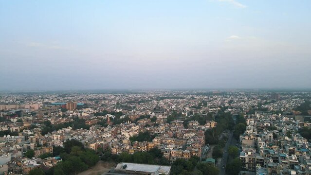 Top Aerial View of Indian City Rooftops New Delhi West Delhi 4K