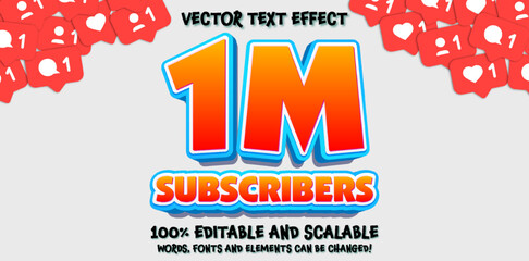 Thank you 1m subscribers editable text effect, 3d fresh font design for social media post news - obrazy, fototapety, plakaty