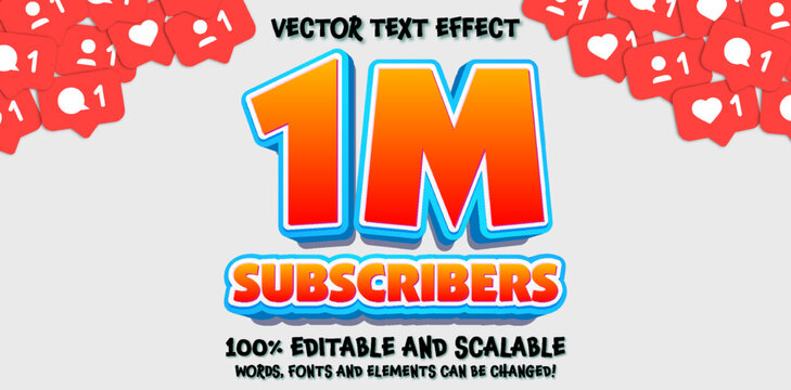 Thank you 1m subscribers editable text effect, 3d fresh font design for social media post news