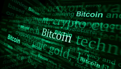 Obraz premium Headline titles media with Bitcoin cryptocurrency 3d illustration