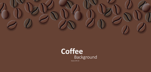 brown background with coffee beans top view. Vector illustration