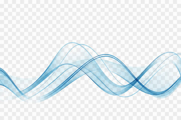 Blue transparent flow of abstract wavy lines.Vector wave background