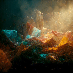 3D rendering of  an abstract background from inside a mountain. Natural organic textures