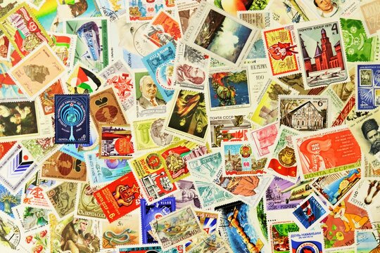  application collage, background from postage stamps