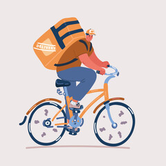 Naklejka premium Vector illustration of Courier man On Bicycle Delivering Food