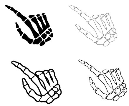 Human skeleton hand. Illustration of a skeleton hand with index finger pointing. With various strenghts of outlines.
