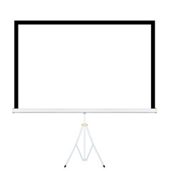 Projector white screen on tripod isolated on white background with clipping path