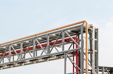 Pipelines in framework structure with blue sky background