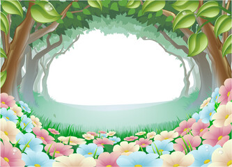 Beautiful fantasy forest scene illustration