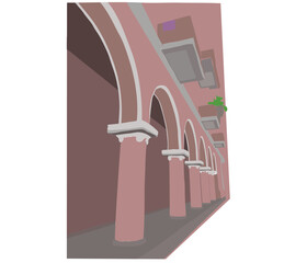 building facade with Arcade columns vector drawing illustration