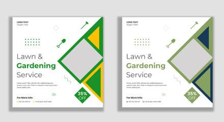 Lawn mower gardening service social media and web banner