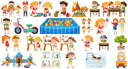 Set of children doing different activities