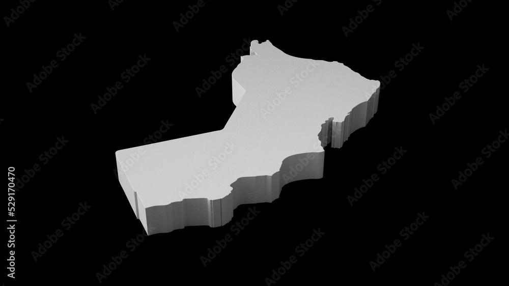 Poster 3d rendering of oman map on black background