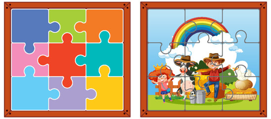 Farm characters photo puzzle game template