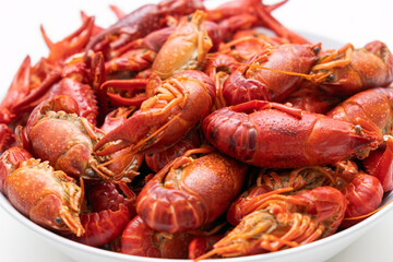 Close up delicious boiled crayfish food on a plate. Healthy and dieting meal