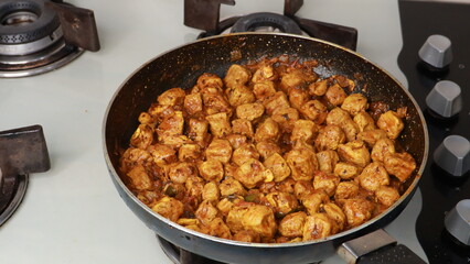 Masala Soya Chunk Curry made using Soyabean nuggets and spices - protein rich food from India