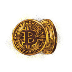 Gold bitcoin coins. Cryptocurrency gold coin bitcoin symbol illustration 