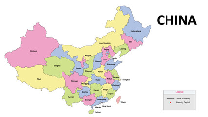 China Map. State and province map of China. Detailed colorful map of China.