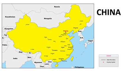 Fototapeta premium China Map. Major city map of China. Political map of China with country capital.