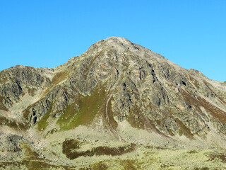 Rocky alpine peak Sentisch Horn (2826 m) of the Albula Alps mountain range in the Swiss Alps massif, Davos - Canton of Grisons, Switzerland (Kanton Graubünden, Schweiz)