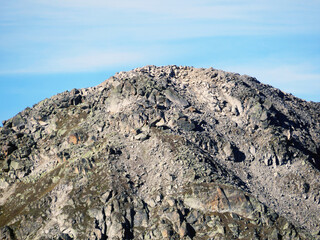 Rocky alpine peak Sentisch Horn (2826 m) of the Albula Alps mountain range in the Swiss Alps massif, Davos - Canton of Grisons, Switzerland (Kanton Graubünden, Schweiz)